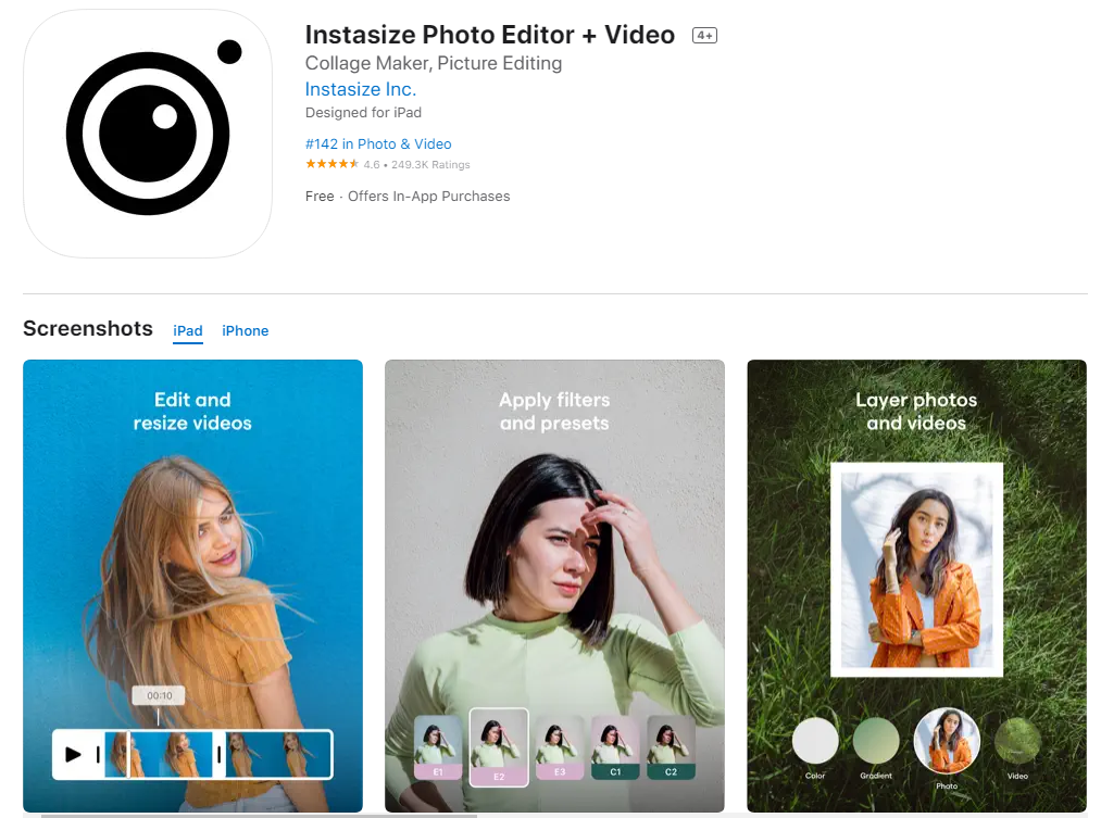 Instasize Photo Editor + Video 
