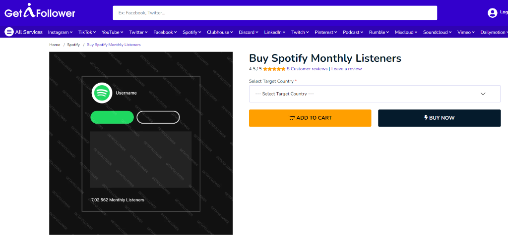 GetAFollower Buy Spotify Monthly Listeners
